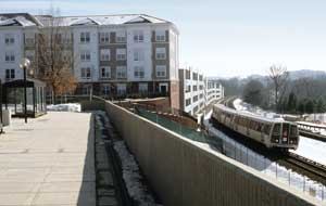 Avalon at Grosvenor Station is located in North Bethesda, Md., at the Grosvenor Metro Station. AvalonBay's 497-unit community gives residents easy access to Washington.Jennifer A. Johnston"There's one train of thought in business planning today: Follow the stations," says Brad Griggs, CIO for BRE Properties, a real estate investment trust (REIT) in San Francisco. "Wherever you see light rail put in, you see multifamily housing around those stations."