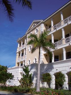 Maisonette-style living at Sea Colony in Vero Beach, Fla., features three levels above parking and a lobby. Developed by Mason Simpson, the property has four units per floor.