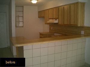 BEFORE: The kitchens at Nirvana, a 374-unit condo conversion in Miami, were transformed from drab to hip with stainless steel appliances, black granite countertops, and new cabinetry.