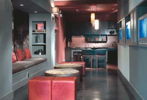 At Cityville Fitzhugh, a Dallas property designed by James, Harwick + Partners and owned by First Worthing, residents can relax in the lounge, which features a kitchen, television, and Internet access.