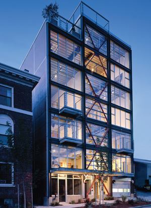 The eight units in the award-winning 1310 East Union Lofts in Seattle feature commercial storefront-style windows and concrete floors.