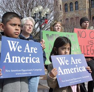 A new California law barring inquiries into a resident's citizenship status comes on the heels of nationwide pro-immigration rallies, such as this one in Scranton, Pa.