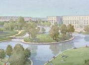 Denver-based UDR's Vitruvian Park's residential and commercial district includes lush landscaping, a spring-fed creek, and an amphitheater.