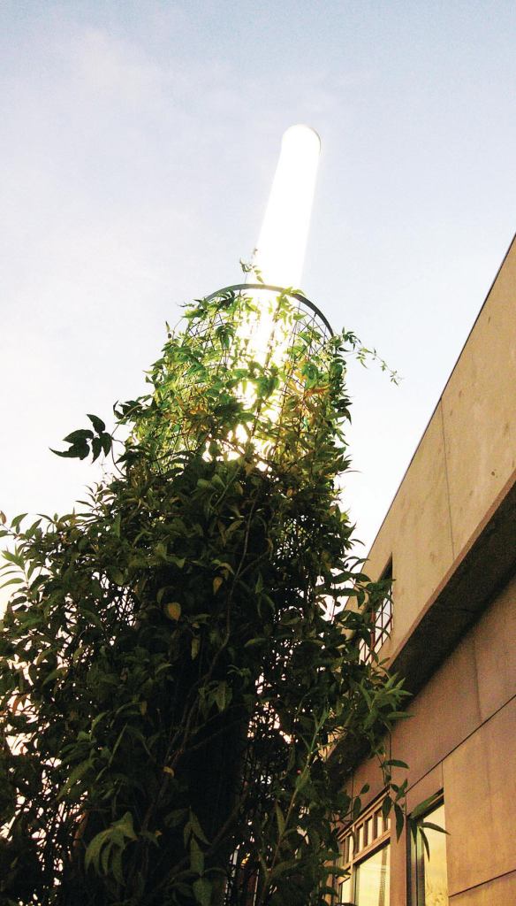 The Greenscreen ColumnLight is a luminous trellis column that uses optical-lighting-film technology to create high illumination without brightness or glare. Insight Lightings Euro, an illuminated column fixture, is wrapped in a Greenscreen trellis. The system has DMX color changing options with RGBW LED platforms for applications such as landscape marketing, entertainment venues, and wayfinding. ¢ greenscreen.com