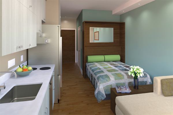 Room to Spare: A rendering of Panoramic Interests' 300-square-foot micro room.