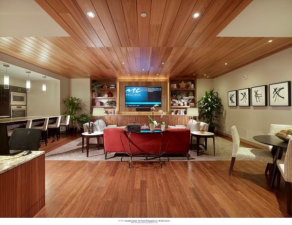 Southstar's large clubroom, complete with a catering kitchen, computer workstations, and big-screen TV.