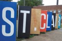 The St. Clair neighborhood “welcome sign” art installation as a part of the community's upcycle initiative.