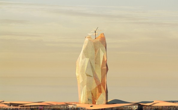 vertical city in sahara desert that looks like boulder