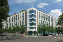 Eviva Midtown, a six-story, 118-unit mixed-use community in Sacramento, Calif., is scheduled for completion next spring, only 18 months after construction began. The modular "boxes" that make up the building measure 12
by 64 feet and weigh 35,000 pounds each. 