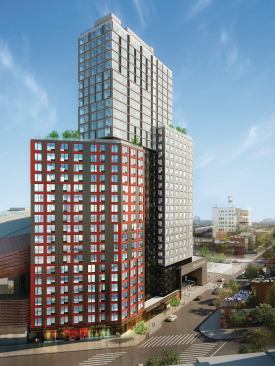 B2 BKLYN, the 32-story tower designed by SHoP Architects and constructed using modular development, is one of three residential towers of Pacific Park Brooklyn.