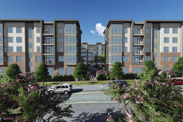 An exterior rendering of Ellison on Broad in Greenville, S.C.