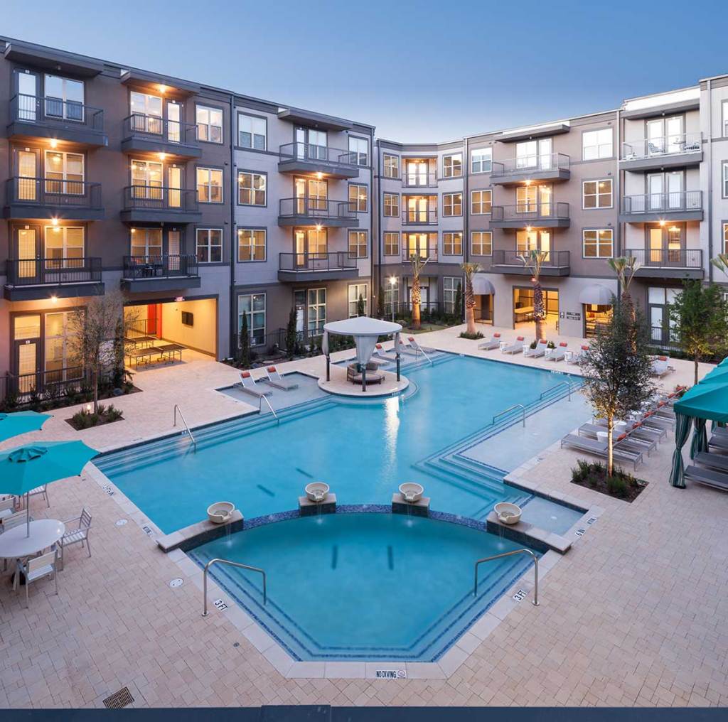 The resort pool at Ablon @ Frisco Square in Frisco, Texas, is one amenity creating the resident lifestyle experience.