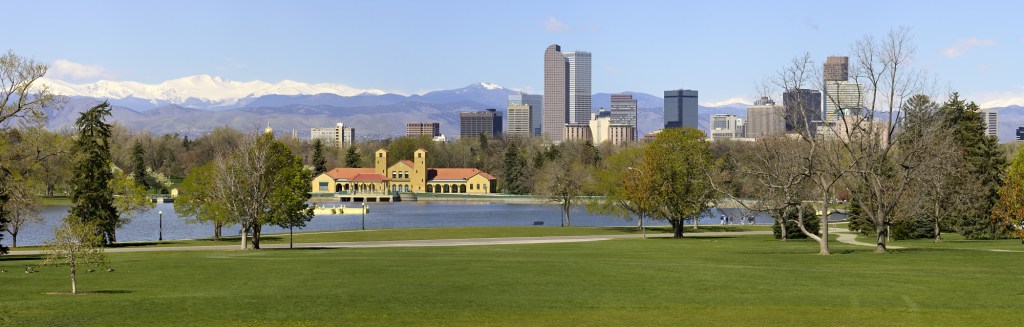 The Denver skyline from City Park