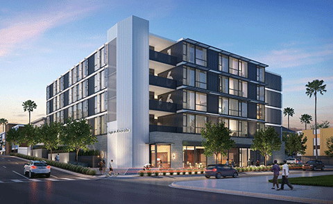 Hope on Alvarado, designed by KTGY Architecture + Planning, is an 84-unit shipping-container project planned to house homeless individuals in Los Angeles.