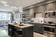 The neutral palette in Anthem House's smaller-scaled apartments is a favorite for appealing to a wide demographic. Bolder hues are reserved for the large public spaces.