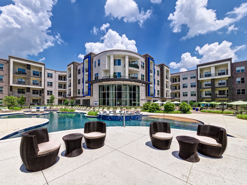 A resort-style pool offers a place for residents to intermingle easily and casually.