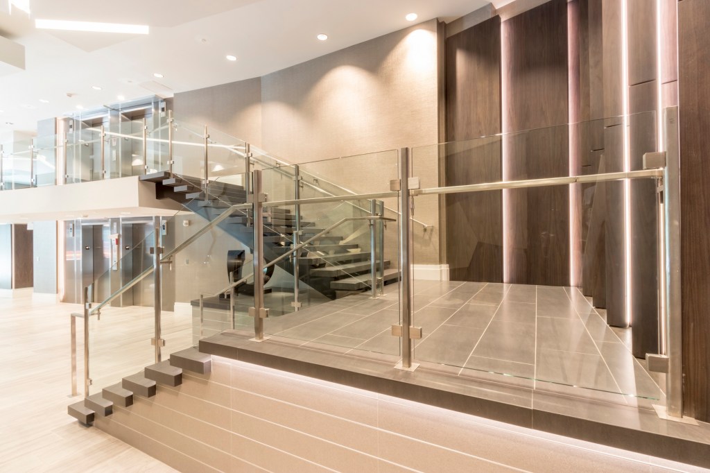 A lobby at Mill Creek Residential's new Modera Midtown in Atlanta. The 29-story luxury high-rise emphasizes quality and attention to detail with highly desirable amenities such as Google Fiber in every unit, heated saltwater pools, and high-end street-level retail and restaurants, to name just a few.