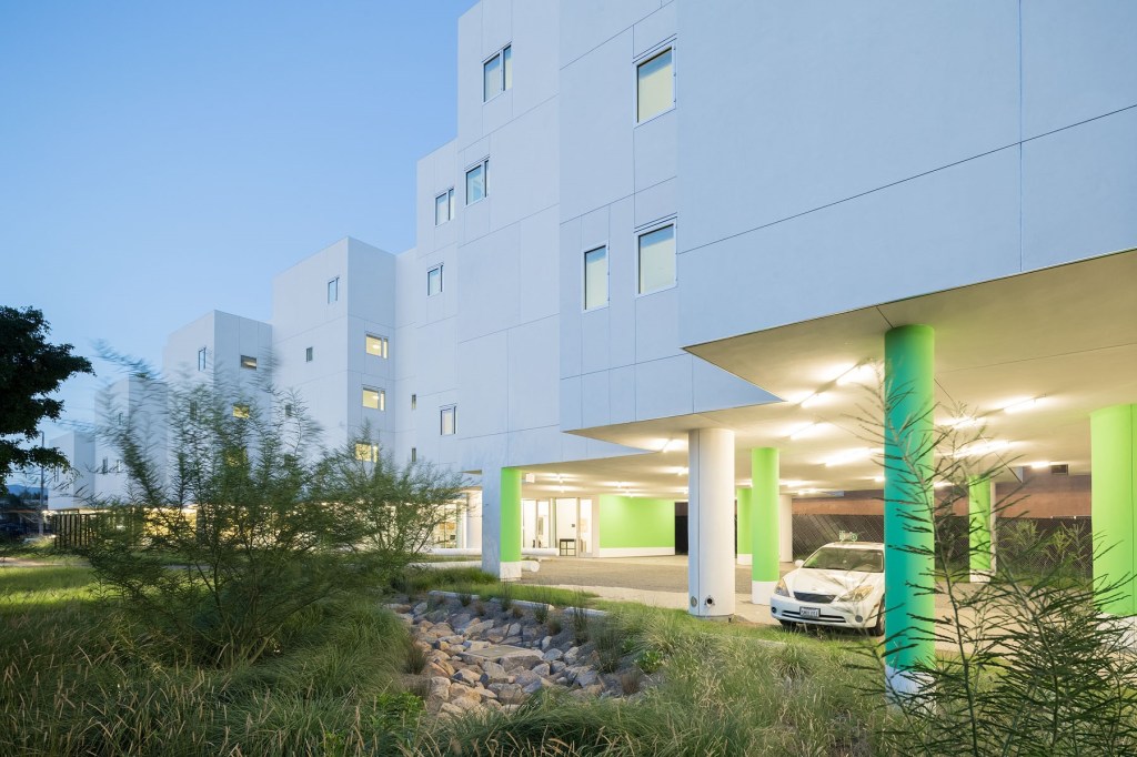 Crest Apartments in Van Nuys, Calif., provides 64 supportive-housing units for homeless individuals, including 23 units for veterans. Skid Row Housing Trust developed the property, which was completed in July 2016.
