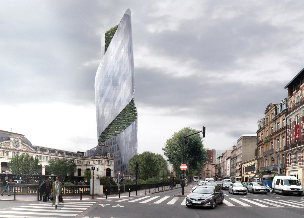 An exterior rendering of the Occitanie Tower.
