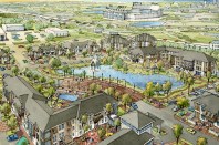 Detention/retention issues can be some of the biggest unforeseen expenses with a project, along with evening out the topography of the site. Creative solutions like this retention pond with a water feature perform double duty mitigating detention issues and providing aesthetic appeal.