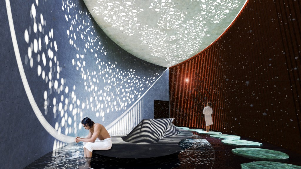 The NMHC partnered with architecture firm KTGY to visualize a future apartment concept based on the trends found through the association's research. With an increased focus on health, residents will look for meditative and relaxing spaces, like this spa amenity.
