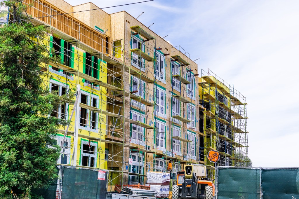 June 24, 2019 Mountain View / CA / USA - New and modern, multilevel apartment complexes are being built in Mountain View, San Francisco bay area, California
