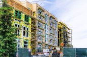 June 24, 2019 Mountain View / CA / USA - New and modern, multilevel apartment complexes are being built in Mountain View, San Francisco bay area, California