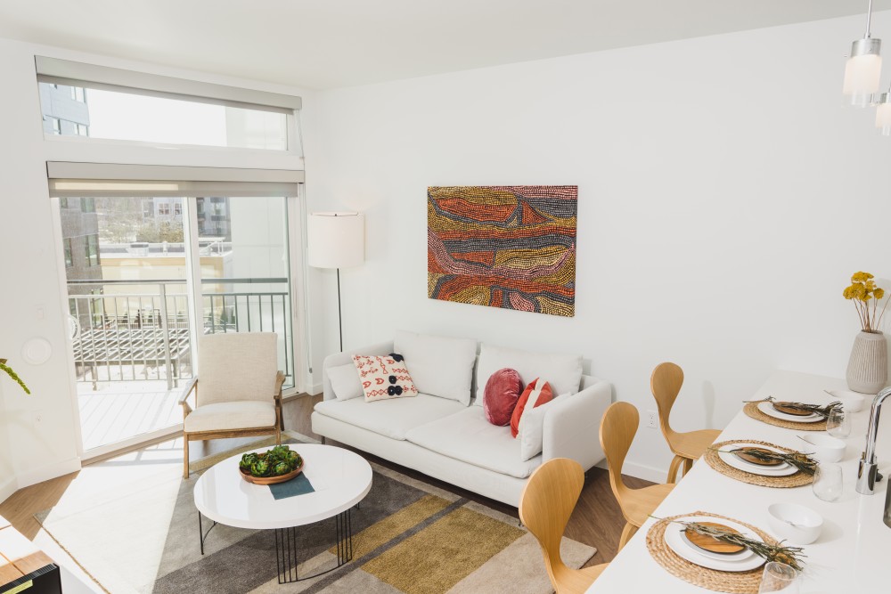 Compact units with ample natural light and balconies continue to be popular with tenants. The unit shown is a corner unit at Modera Redmond.