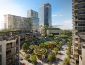 The three-phase Autry Park urban village in Houston will include 1,450 residential units, 350,000 square feet of office space, and 100,000 square feet of retail around a central green space.