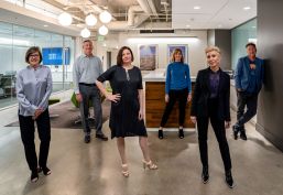 From left, Jill Williams (KTGY, chairman of the board); Chris Texter (KTGY, principal); Gina Deary (Simeone Deary Design Group, co-founder); Tricia Esser (KTGY, CEO); Lisa Simeone (Simeone Deary Design Group, co-founder); and David Senden (KTGY, principal).