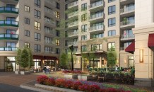 At 8000 North, a new rental community under construction in Skokie, Illinois, the front entry is set back within a three-sided courtyard that differentiates the building’s street-level dining and retail space from the neighborhood’s busy retail corridor.