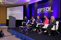 From left, consultant Judy Bellack moderates a discussion at the National Multifamily Housing Council OPTECH conference in November on how to seamlessly integrate technology and humans to provide top-notch customer service with panelists Kelley Shannon, Bozzuto; Todd Katler, Anyone Home; Tyler Christiansen, Funnel Leasing; and Karen Hollinger, AvalonBay Communities.