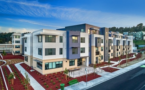 705 Serramonte features 122 apartment homes, with 59 one-, 56 two-, and seven three-bedroom units, with rental rates set at 50% of market rate at the time of occupancy.