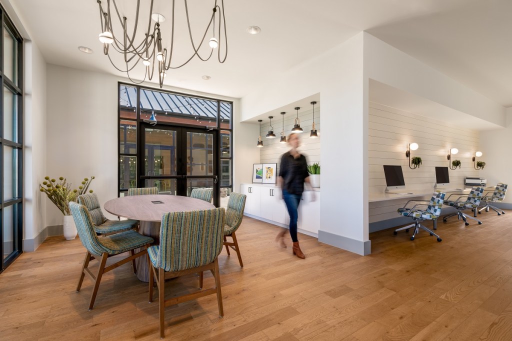 Like many of today’s properties, Yaupon in Austin, Texas, has a functional co-working center for remote work.