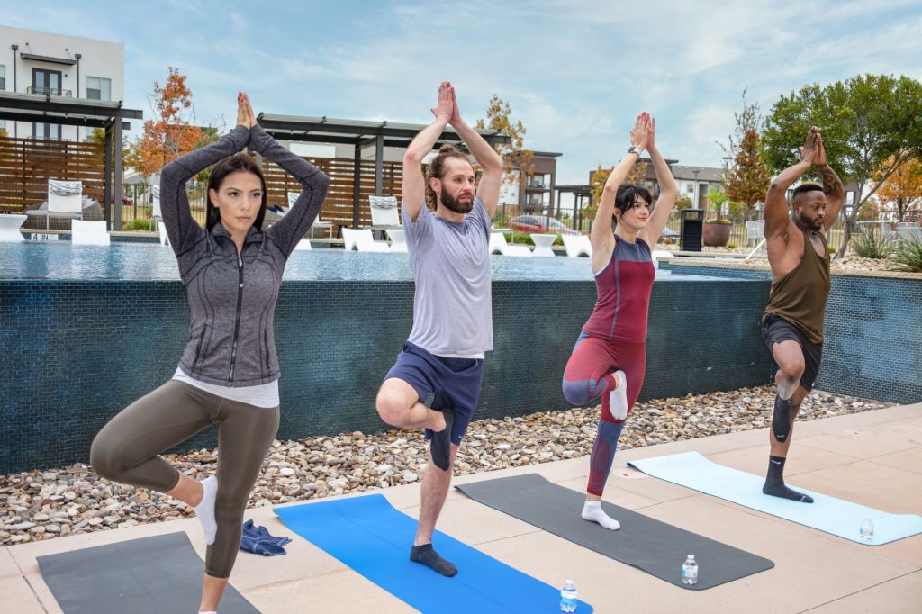 Fitness classes have become an in-demand social amenity for many renters by choice. Cortland’s Elevate program allows rental communities to tailor class offerings to their preferences, photo courtesy Cortland Biltmore