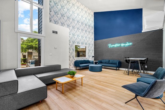 After: Striving to tailor amenities to residents’ needs, Eagle Property Capital recently transformed the coworking space at Enclave at Prestonwood Apartments in Dallas.