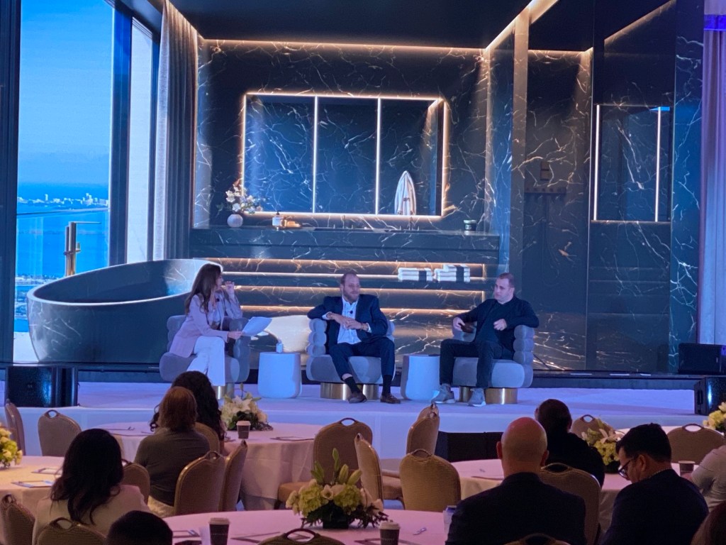 From left, Robin Dolch, president and founder of Hundred Stories; Gil Dezer, president of Dezer Development; and Michael Stern, founder and CEO of JDS Development Group, explored branded residences at Elevate.