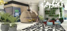 A spherical privacy pod at Three Collective, a multifamily complex in Falls Church, Virginia. Courtesy Private Label International.