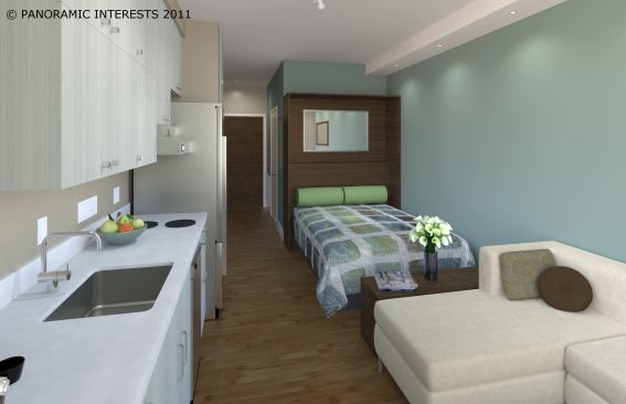 These renderings show how renters can manipulate the space inside the apartments to turn a sleeping area into a work or eating space.