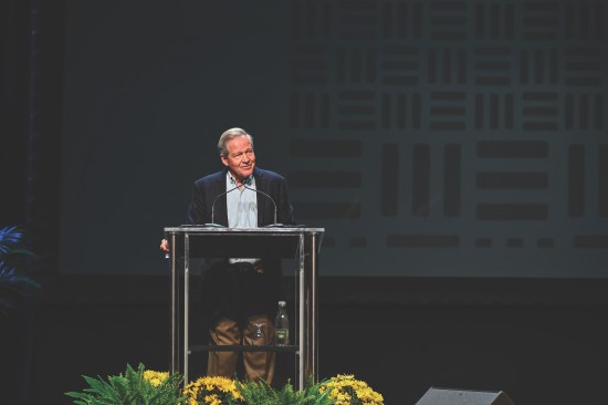 Doug Bibby gives a speech at the 2018 NMHC OPTECH Conference and Exposition.