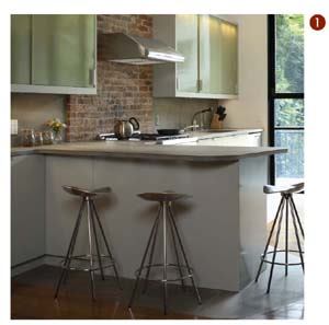 Cement isn-t just for driveways anymore. FIRESLATE offers concrete countertops and integrated kitchen sinks, as well as backsplashes and range cut-outs. The concrete products are heat-and flame- resistant, as well as crack and chip-resistant. The material comes in three colors and within a few months of installation, it takes on a slight patina. For more information contact FIRESLATE at 800-523-5902 or visit www.fireslate.com.