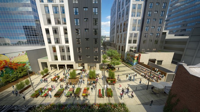 KTGY and the development team have set out to cultivate a 24/7 live/work/play environment through the curation of programs that include an urban paseo, a food hall, pop-up markets, and events that engage the pedestrian realm.