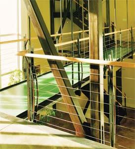 Turn suspended floors into a work of art with Ultra-Matte, architectural glass panels with translucent colorations. Lead-free pigment is fused directly into the glass for a shimmering effect. Other applications include walls, stair treads, and balustrades. The product can be tempered or laminated to meet safety codes.