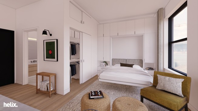 A rendering of a studio apartment unit at The Midland Lofts.