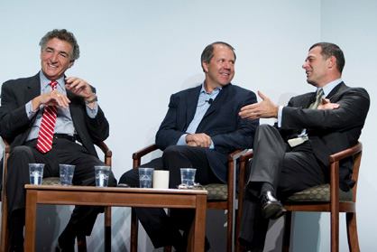(L-R) In high spirits, Tom Bozzuto, CEO of The Bozzuto Group; Ric Campo, CEO of Camden Property Trust; and Tom Toomey, CEO of UDR said that despite slowing development pipelines, the outlook for multifamily in 2010 and beyond is positive. In the meantime, 2009 would be a tough, complicated, period of transition, they said.