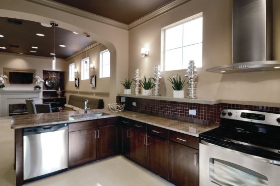 An "after" shot of a cyber cafe/resident kitchen at Bell Partners' Bell Park Central, a 490-unit property in Dallas.