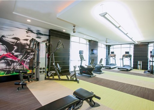The fixed-up fitness center inside the Minneapolis Grand in Minneapolis.