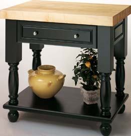 Add instant appeal to any kitchen with an island from Yorktowne's gourmet furniture collection, which includes work tables in 24-, 36-, and 48-inch widths. The islands can be ordered with two 1-1/2-inch-thick shelves or full extension drawers and a maple chopping block.