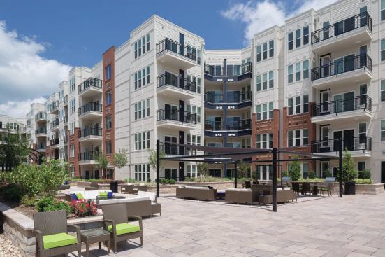 Gateway West Apartments in Uptown Charlotte offers retail and luxury residential space, including an outdoor common area that offers stunning views of Charlotte.