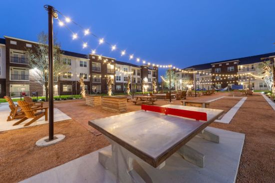 CityStreet Residential’s Domain at Morgan’s Landing community in Houston features a beer garden with a variety of lawn games.